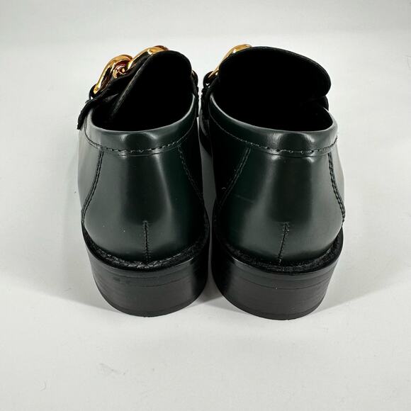 Uterque Women’s Green Leather Loafers Gold Chain Size 37 - Picture 6 of 8